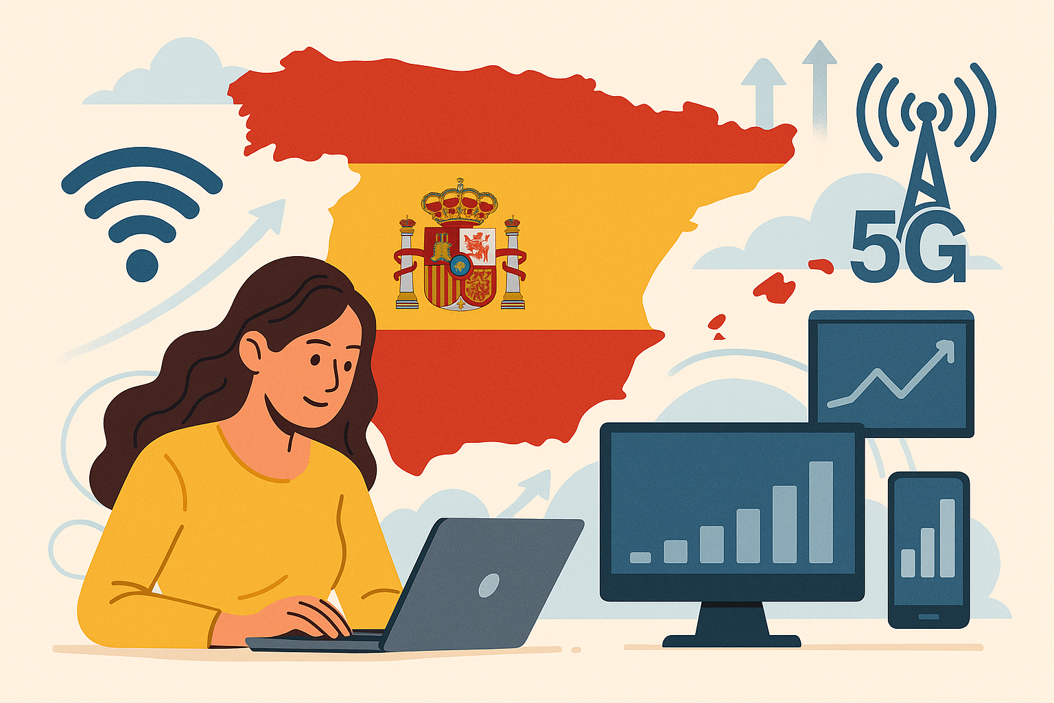 Ilustración sobre la conectividad de alta velocidad en España